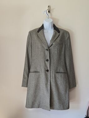 Lauren Ralph Lauren Gray Blazer Coat with Black Leather Collar